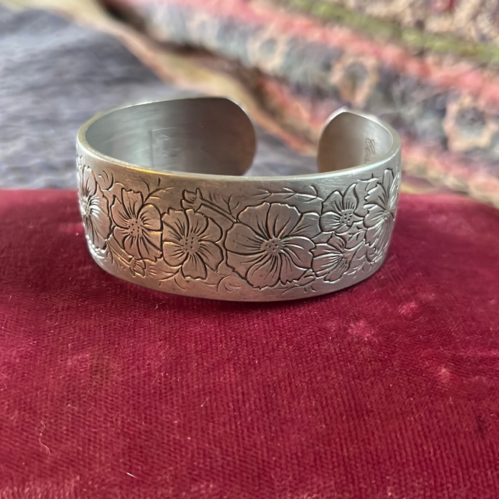 Pewter Floral Cuff Bracelet